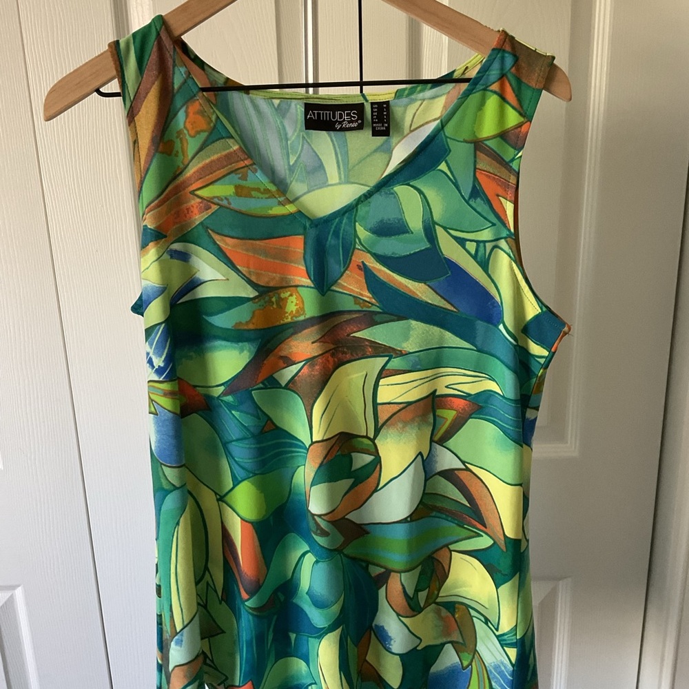 Attitudes by Renee Multicolor Tropical Print Tank Top in Green and Blue